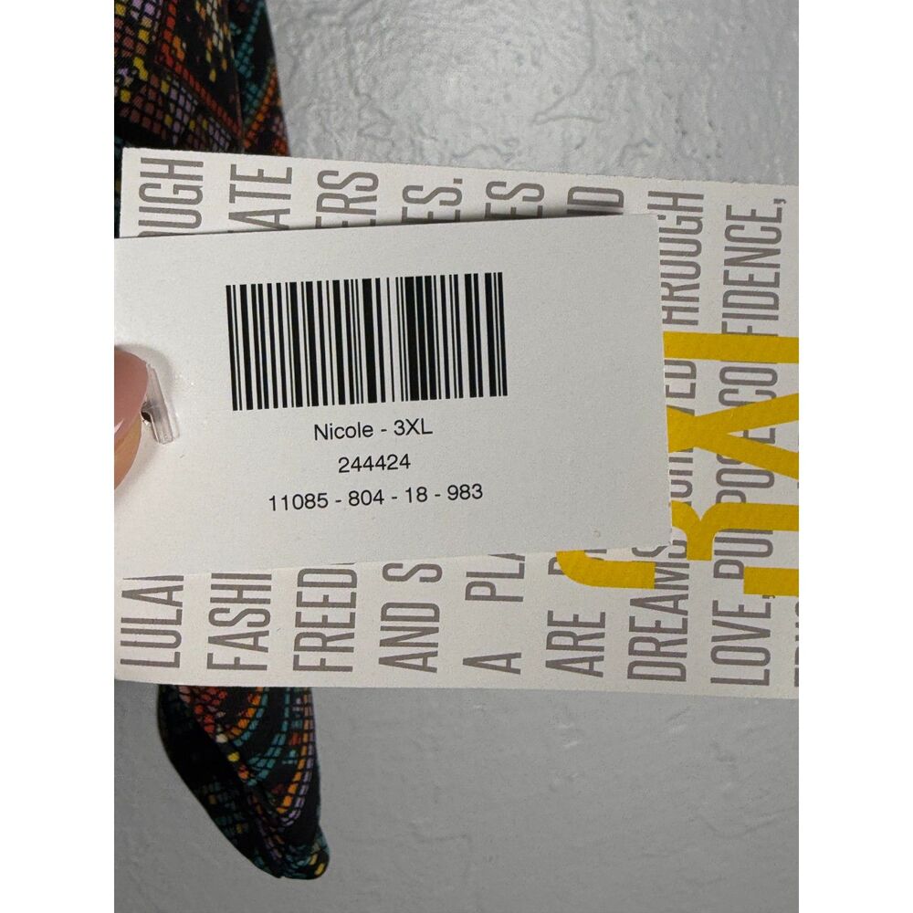 LuLaRoe Nicole Dress 3XL Geometric Mosaic Print Fit & Flare Midi Stretch NWT - Picture 5 of 9